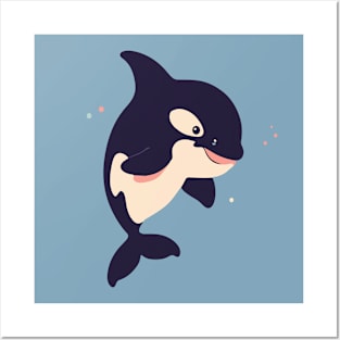 Geometrical Colorful Orca. Adorable Mosaic Cute Kawaii Simple Fish Posters and Art